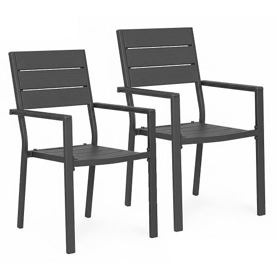 Set 2 vrtnih stolov za teraso balkon jeklo HDPE sivi MultiGarden