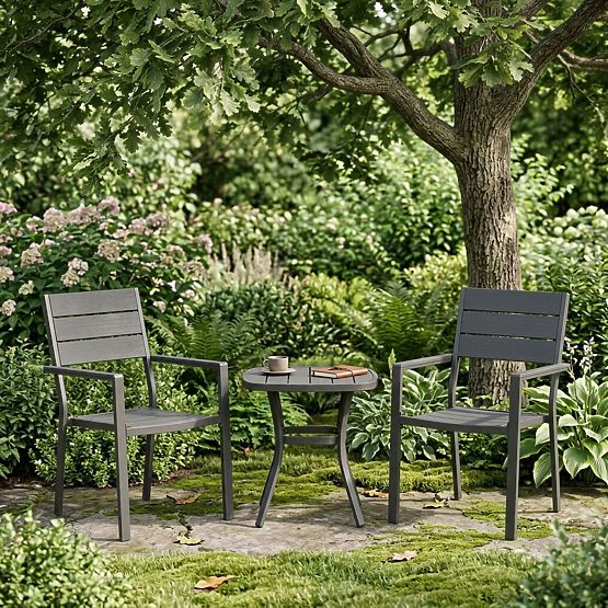 Set 2 vrtnih stolov za teraso balkon jeklo HDPE sivi MultiGarden