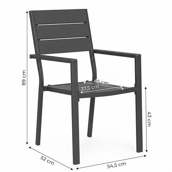 Set 2 vrtnih stolov za teraso balkon jeklo HDPE sivi MultiGarden