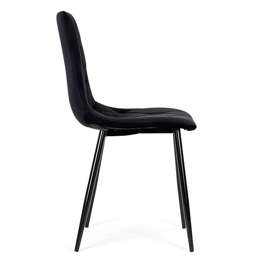 Set 4 prešitih žametnih stolov za jedilnico in dnevno sobo - črni