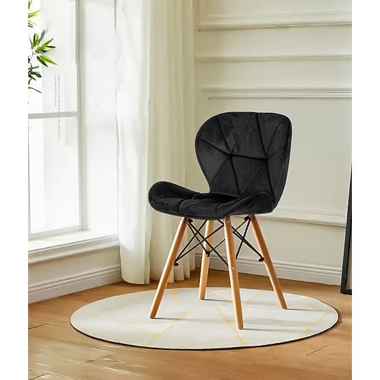 Set 4 žametnih stolov za jedilnico in dnevno sobo - črni