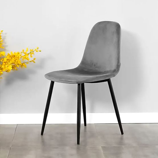 Set 4 žametnih stolov za jedilnico in dnevno sobo - sivi