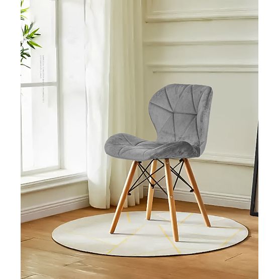 Set 4 žametnih stolov za jedilnico in dnevno sobo - sivi