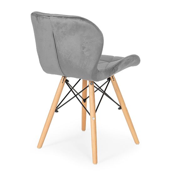 Set 4 žametnih stolov za jedilnico in dnevno sobo - sivi