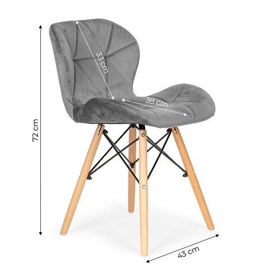 Set 4 žametnih stolov za jedilnico in dnevno sobo - sivi