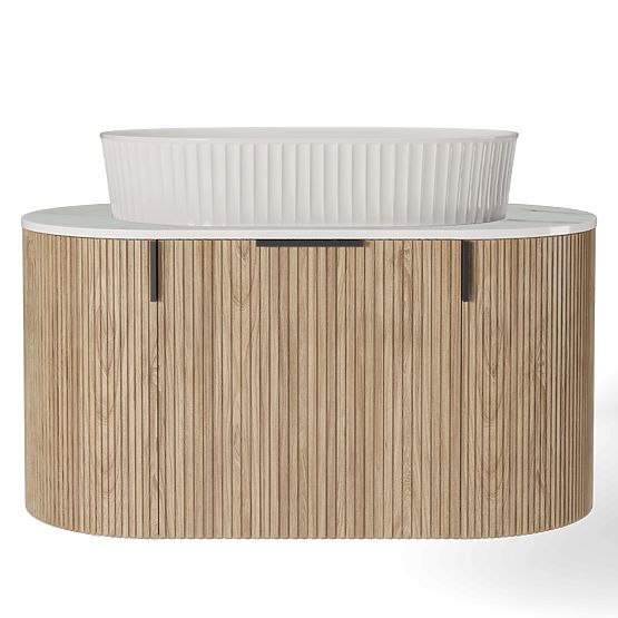 Set omarica z desko in umivalnikom La simplicite 80 cm, z utori, zaobljena, Glit White/hrast