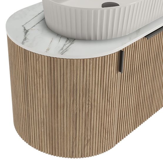 Set omarica z desko in umivalnikom La simplicite 80 cm, z utori, zaobljena, Glit White/hrast
