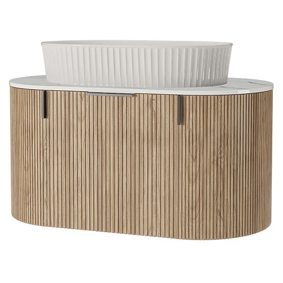 Set omarica z desko in umivalnikom La simplicite 80 cm, z utori, zaobljena, Glit White/hrast