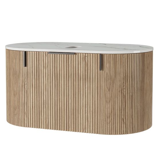 Set omarica z desko in umivalnikom La simplicite 80 cm, z utori, zaobljena, Glit White/hrast