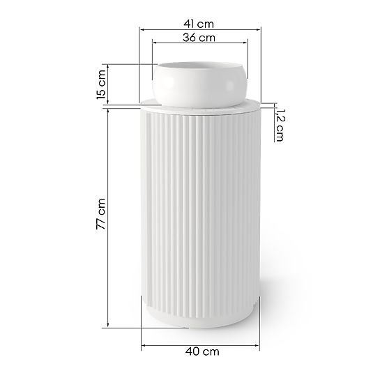 Set omarica z ploščo in umivalnikom La promessa 40 cm, rebrasta, zaobljena, bela