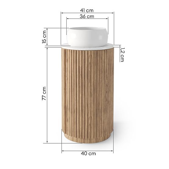 Set omarice s ploščo in umivalnikom La promessa 40 cm, rebrasta, zaobljena, hrast/bela