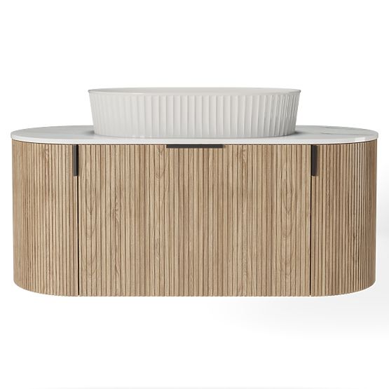 Set omarice s ploščo in umivalnikom La simplicite 100 cm, rebrasta, zaobljena, Glit White/hrast