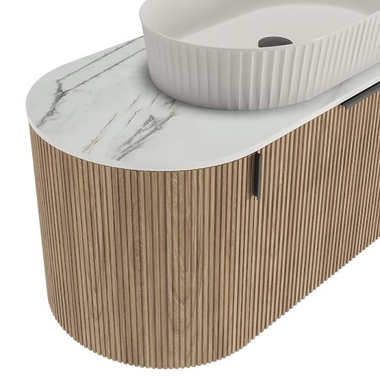 Set omarice s ploščo in umivalnikom La simplicite 100 cm, rebrasta, zaobljena, Glit White/hrast