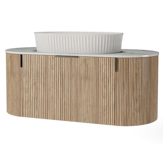 Set omarice s ploščo in umivalnikom La simplicite 100 cm, rebrasta, zaobljena, Glit White/hrast