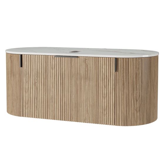 Set omarice s ploščo in umivalnikom La simplicite 100 cm, rebrasta, zaobljena, Glit White/hrast