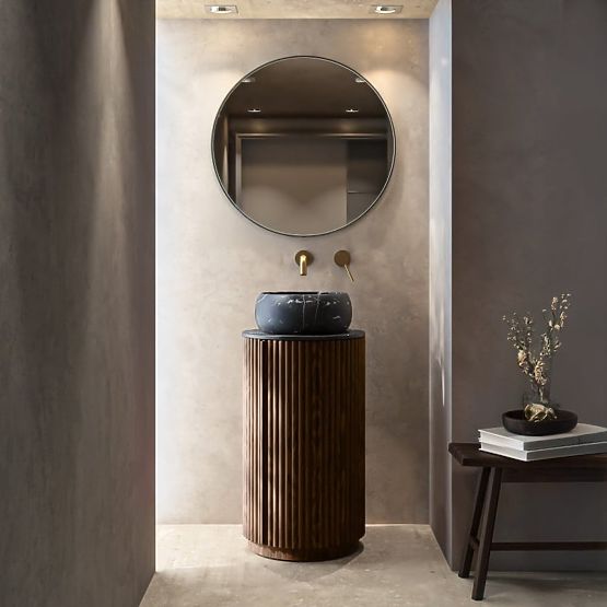 Set omarice z desko in umivalnikom La promessa 40 cm, rebrasta, zaobljena, temni oreh/črna