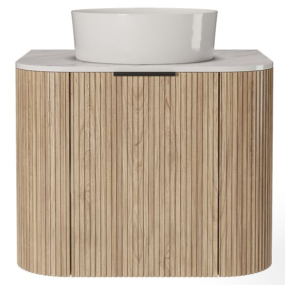 Set omarice z desko in umivalnikom Matinale 60 cm, rebrasta, zaobljena, Glit White/akacija