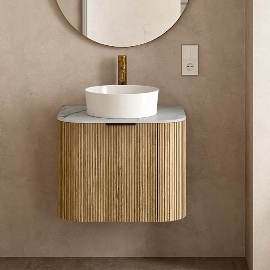 Set omarice z desko in umivalnikom Matinale 60 cm, rebrasta, zaobljena, Glit White/akacija