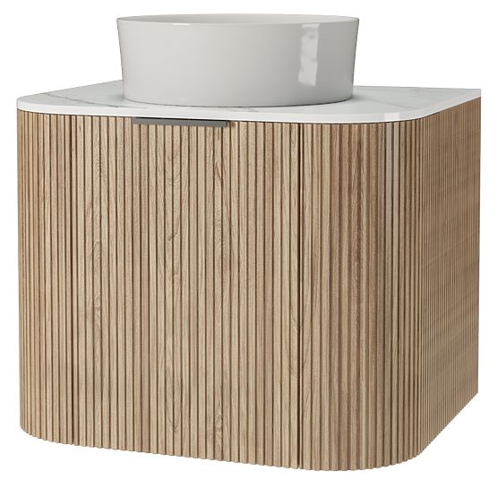 Set omarice z desko in umivalnikom Matinale 60 cm, rebrasta, zaobljena, Glit White/akacija