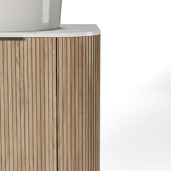 Set omarice z desko in umivalnikom Matinale 60 cm, rebrasta, zaobljena, Glit White/akacija