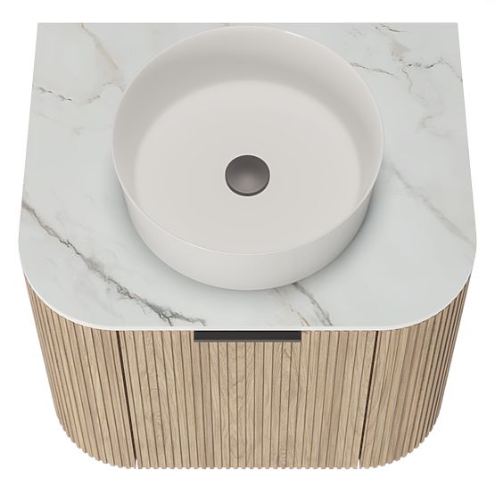 Set omarice z desko in umivalnikom Matinale 60 cm, rebrasta, zaobljena, Glit White/akacija