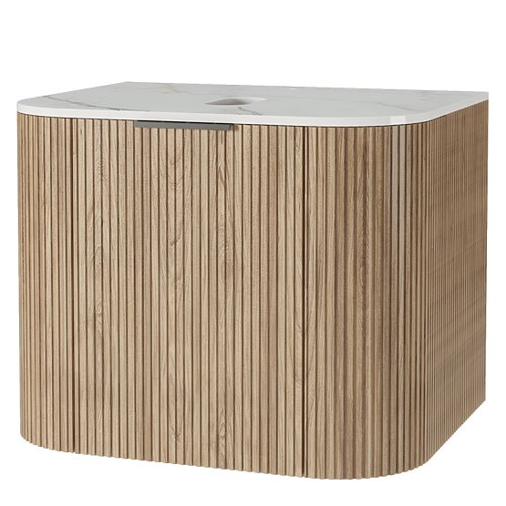Set omarice z desko in umivalnikom Matinale 60 cm, rebrasta, zaobljena, Glit White/akacija