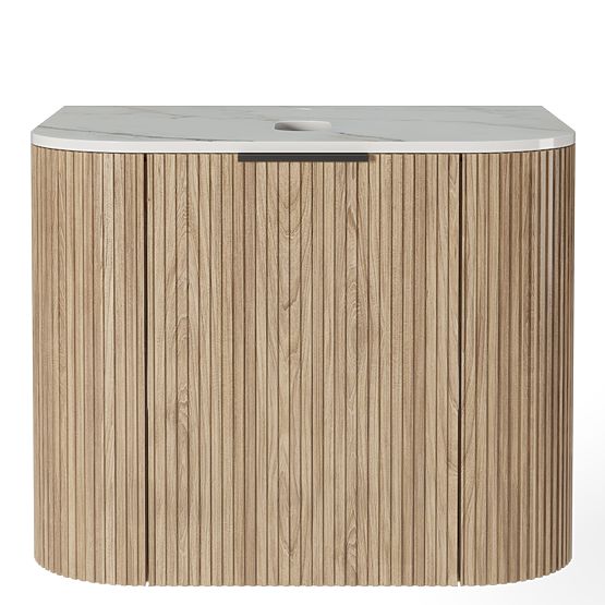 Set omarice z desko in umivalnikom Matinale 60 cm, rebrasta, zaobljena, Glit White/akacija