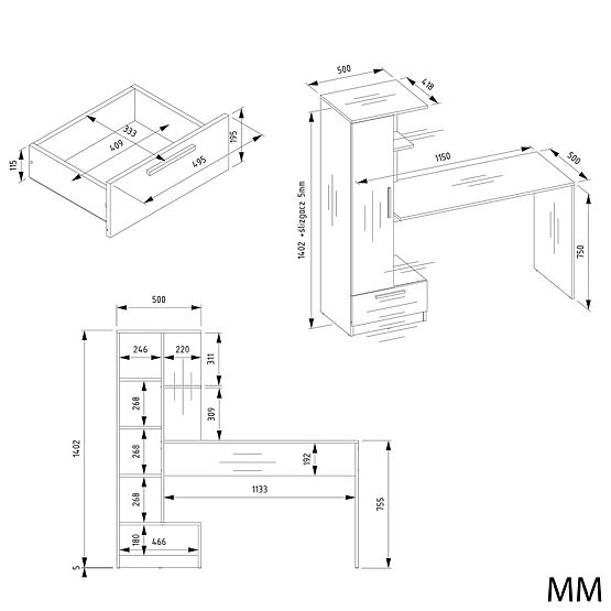 Set Pisalna miza + Regal COSMO HRAST ARTISAN
