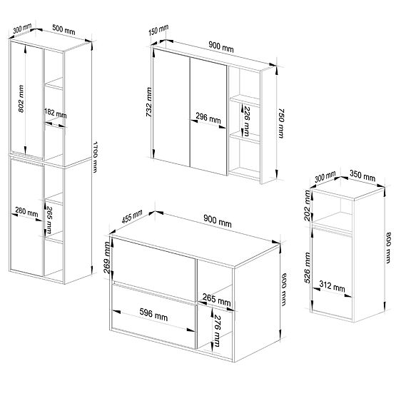 SET VISEČE KOPALNIŠKE POHIŠTVA VAMI BELA / HRAST SONOMA