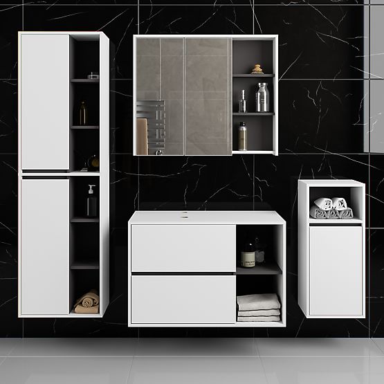 SET VISEČE KOPALNIŠKE POHIŠTVA Z ODPRTINAMI VAMI BELA / GRAFITNO SIVA