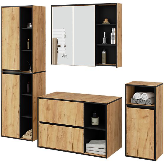 SET VISEČE KOPALNIŠKE POHIŠTVENE S OTVORI VAMI HRAST CRAFT / ČRNA