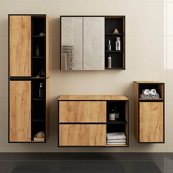 SET VISEČE KOPALNIŠKE POHIŠTVENE S OTVORI VAMI HRAST CRAFT / ČRNA