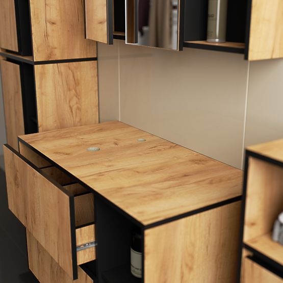 SET VISEČE KOPALNIŠKE POHIŠTVENE S OTVORI VAMI HRAST CRAFT / ČRNA