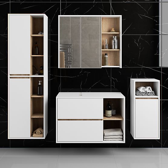 SET VISEČE KOPALNIŠKE POHIŠTVENE Z OTVORI VAMI BELA / HRAST SONOMA