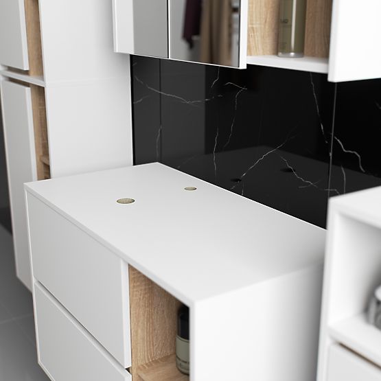 SET VISEČE KOPALNIŠKE POHIŠTVENE Z OTVORI VAMI BELA / HRAST SONOMA