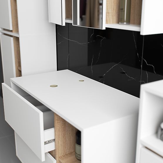 SET VISEČE KOPALNIŠKE POHIŠTVENE Z OTVORI VAMI BELA / HRAST SONOMA