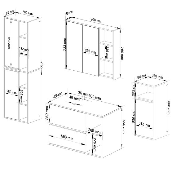 SET VISEČE KOPALNIŠKE POHIŠTVENE Z OTVORI VAMI BELA / HRAST SONOMA