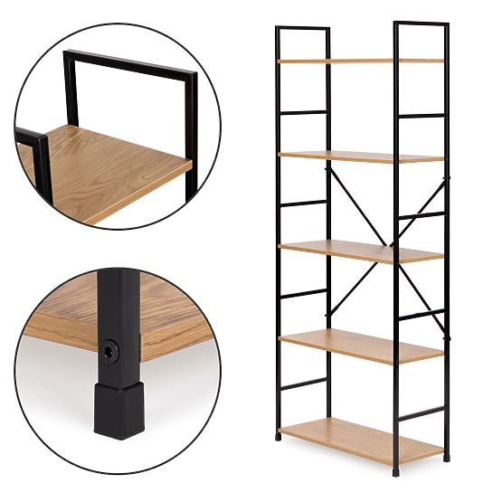 Široka moderna lesena polica LOFT s 5 policami