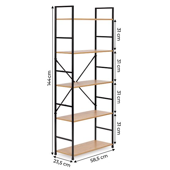 Široka moderna lesena polica LOFT s 5 policami