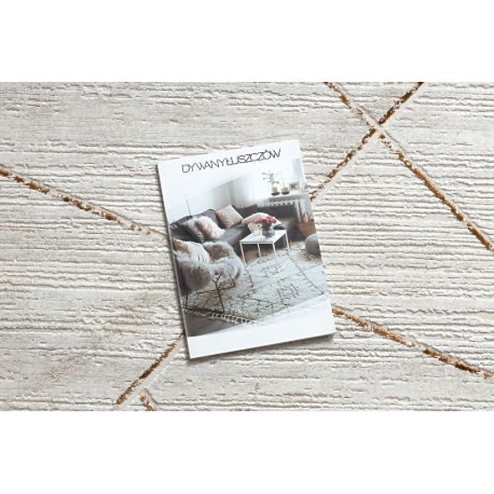 Sodoben tepih DUKE 51557 kremna / zlata - Geometrijski, strukturiran, zelo mehak, resice