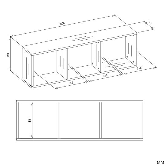 Stenska polica COBI 1X3 - Moderna stenska polica 3 predelki mat bela