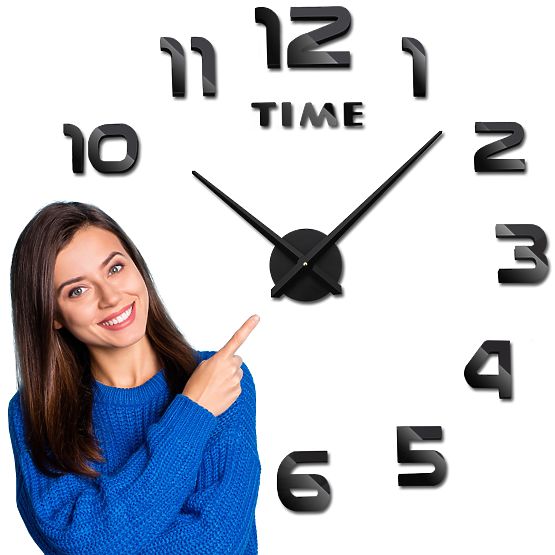 Stenska ura DIY NEPRI 65 - 130 cm - črna 3D