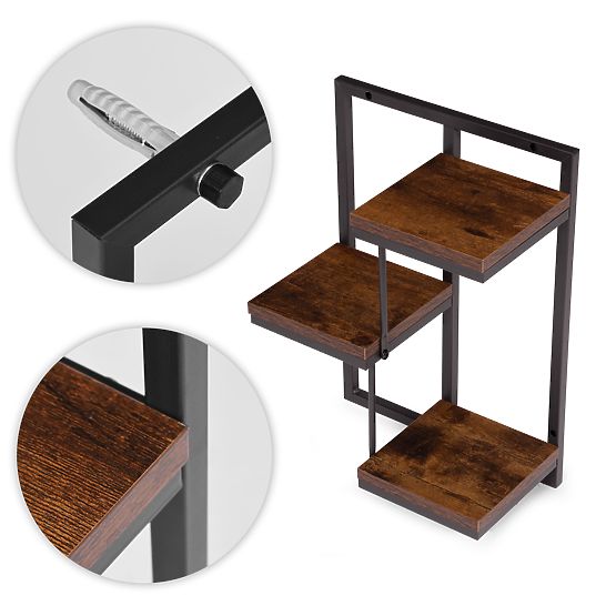 Stenski cvetlični stojalo viseča polica za rože dekoracija 3 nivoji loft ModernHome