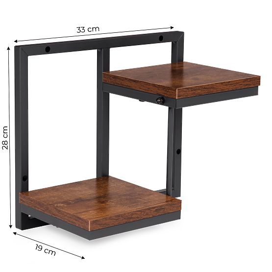 Stenski cvetlični stojalo, viseča polica za rože in dekoracije, 2 nivoja, loft ModernHome