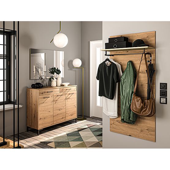 Stenski obešalnik Nevio - obrtniški hrast