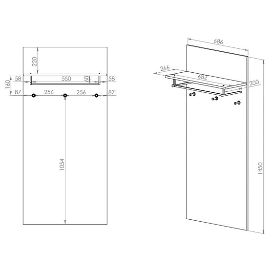 Stenski obešalnik Nevio - obrtniški hrast