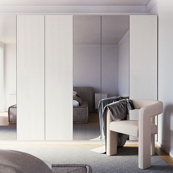 Štirivratna omara Neroli, enostavni utori/ogledalo, bela