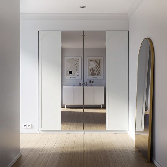 Štirivratna omara Neroli, lok/zrcalo, bela