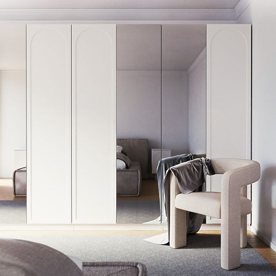 Štirivratna omara Neroli, lok/zrcalo, bela