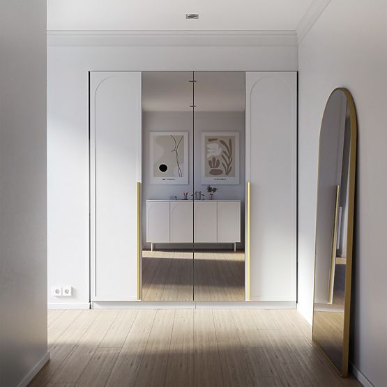 Štirivratna omara Neroli, lok/zrcalo, bela